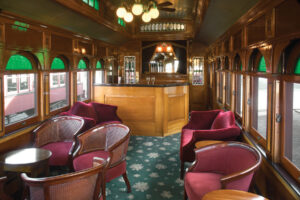 The inside of the parlor car at Strasburg Rail Road.