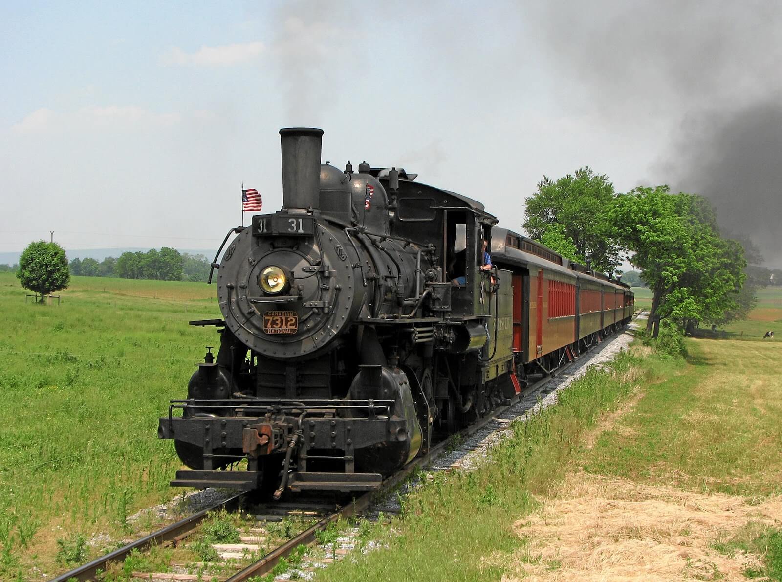 Steam engine 31 on the tracks of Strasburg Rail Road.