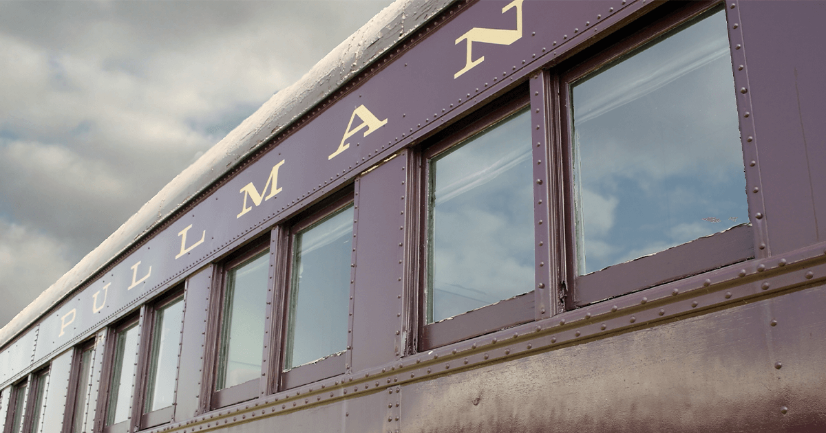 An external view of the pullman car at Strasburg Rail Road.